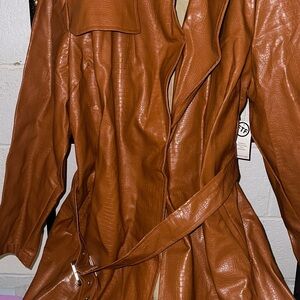 Women's Brown Faux Leather Trench Coat